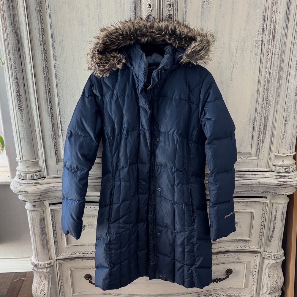 Eddie Bauer Navy Jacket with Faux Fur